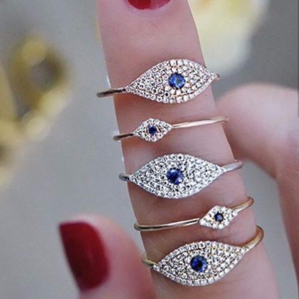 EF Collection Diamond & Sapphire Jumbo Evil Eye Ring Size 7